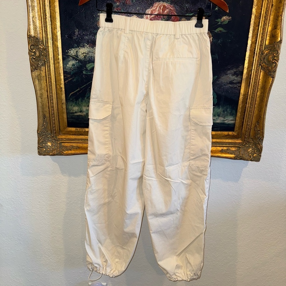 Uniqlo Ivory Cotton High Waist Cargo Style Casual Baggy Cinch Ankle Pants Small - Picture 7 of 10